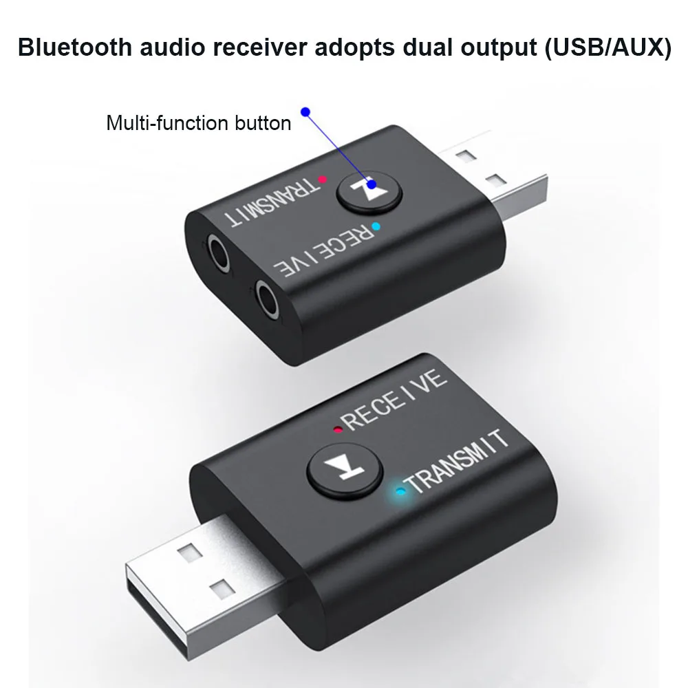 USB Wireless Transmitter Receiver 2 in 1 Audio Adapter Bluetooth-Compatible 5.0 for TV PC Headphones With Flashlight Indicator