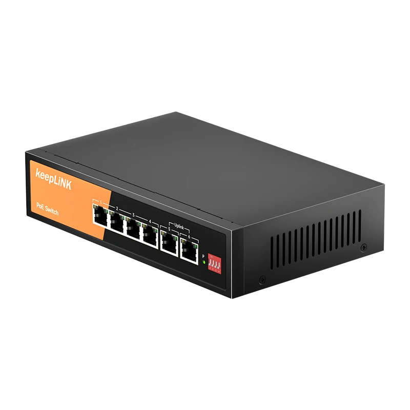 KeepLiNK 6-Port Gigabit Switch with 4-PoE Ports and 2-Ethernet Uplink