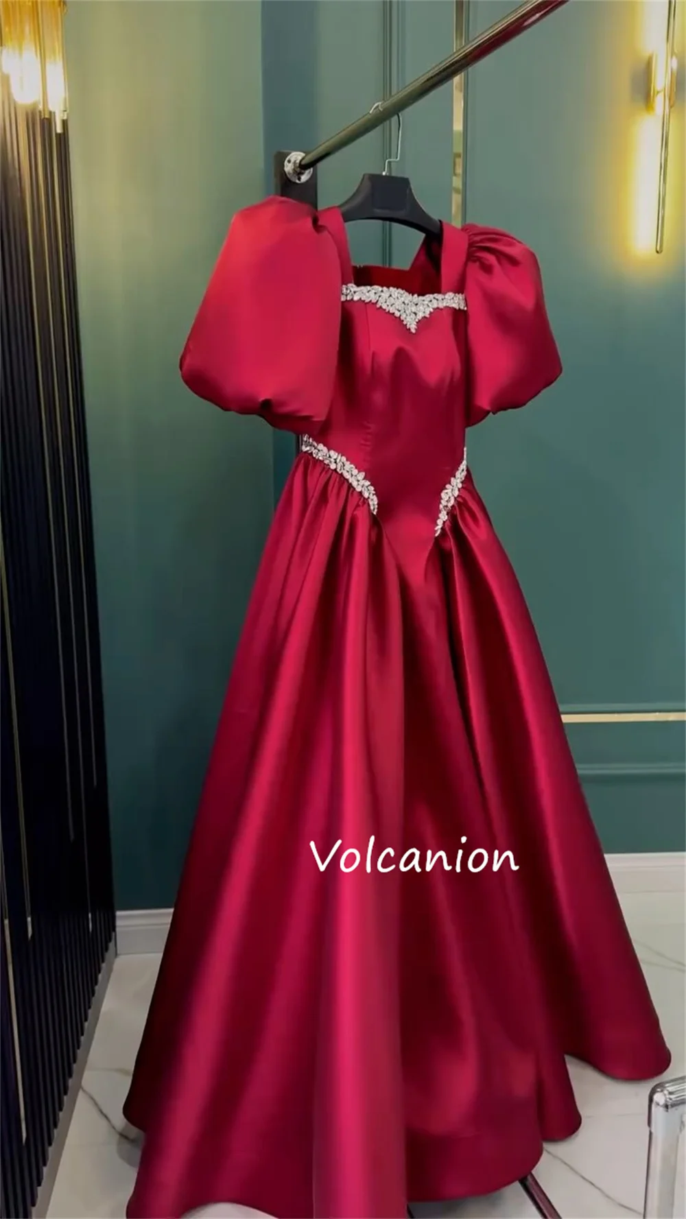 Customized Charmeuse Sequined Pleat A-line Square Neck Midi Dresses Bespoke Occasion Evening Elegant High Quality