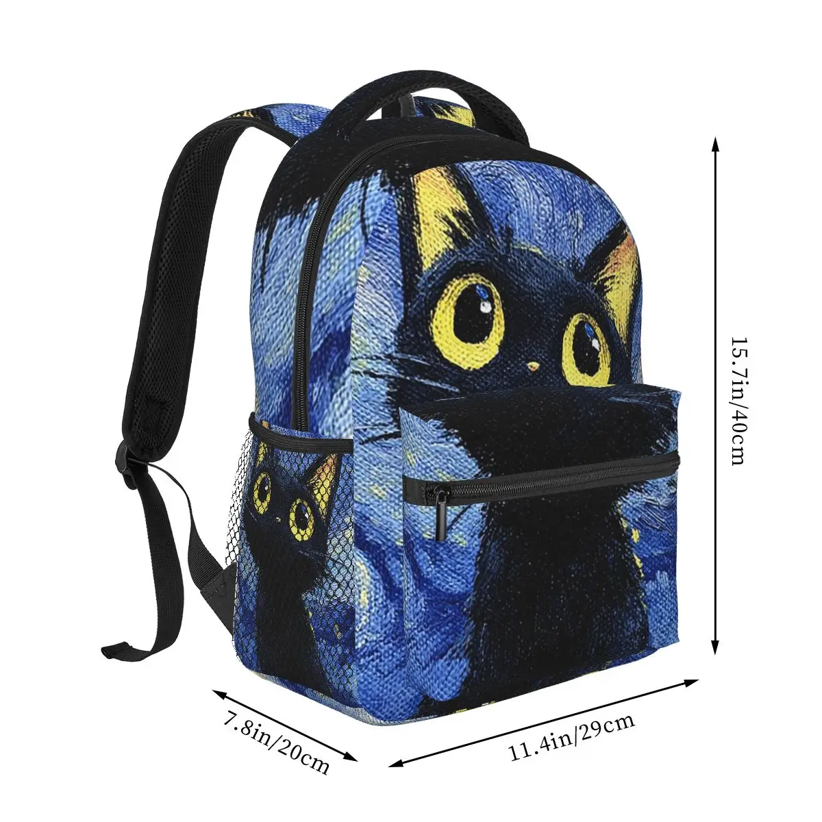 Black Cat Looking Up At The Starry Sky Student Backpack School Bag Hiking Travel Daypack for Men Women Bookbag Shoulder Bags