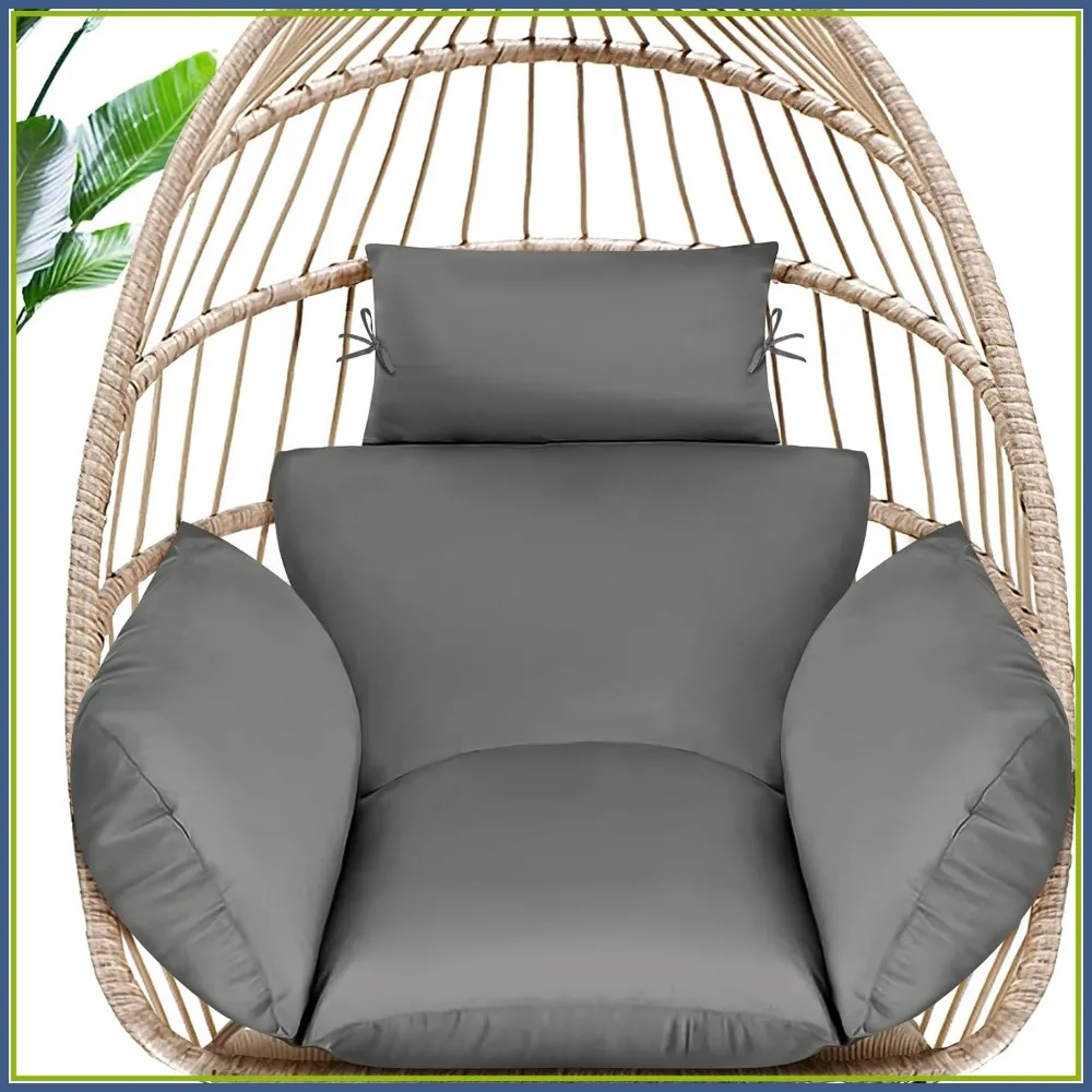 

Memory Foam Egg Chair Cushion, Indoor Outdoor Hanging Swing Cushion with Headrest, Patio Replacement Gray