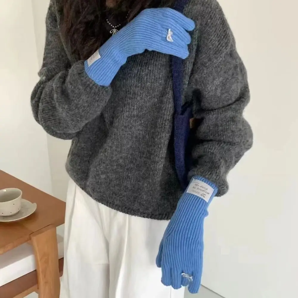 

Lovely Korea Knitted Bow Gloves Harajuku Y2k Women Winter Gloves Mittens Fashion Warm Riding Gloves Male