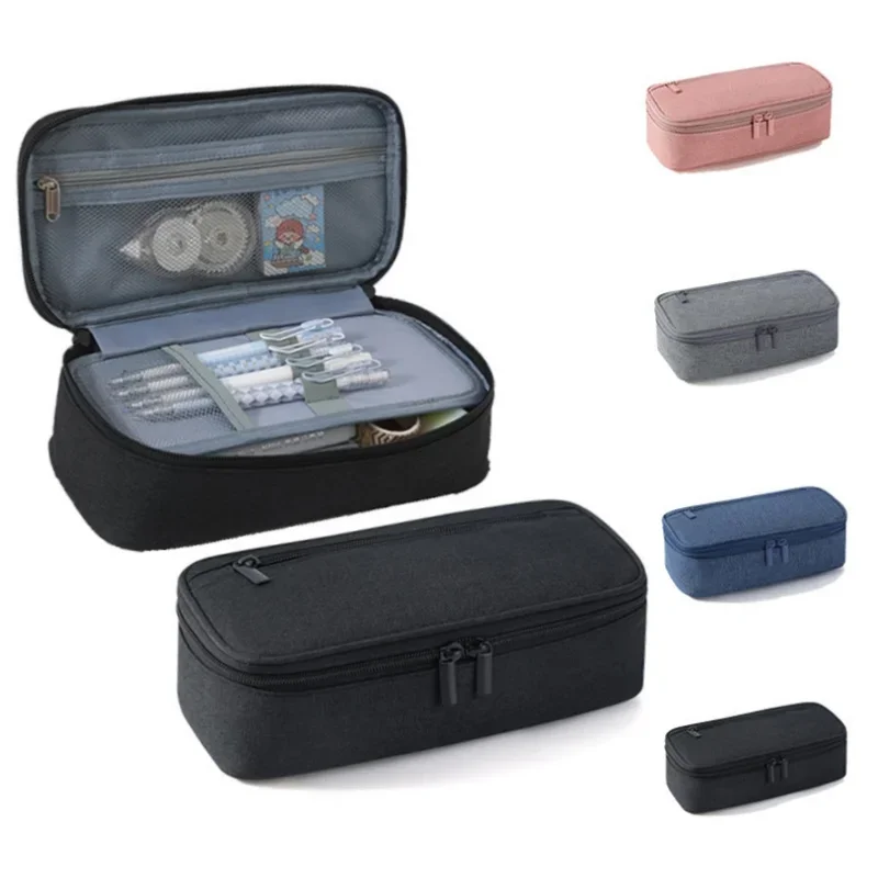 Pen Storage Bag Pencil Case 1/2 Layer Large Capacity Cosmetic High Quality Study Supplies Simple Student Stationary Boxes
