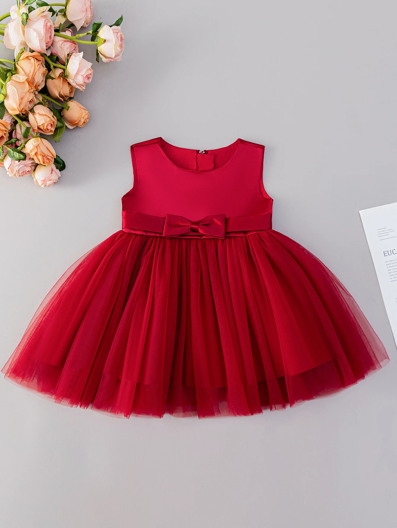 Wine Red Puffy Skirt for Baby Girls aged 0-2 Years Birthday Party Wedding Christmas Dress