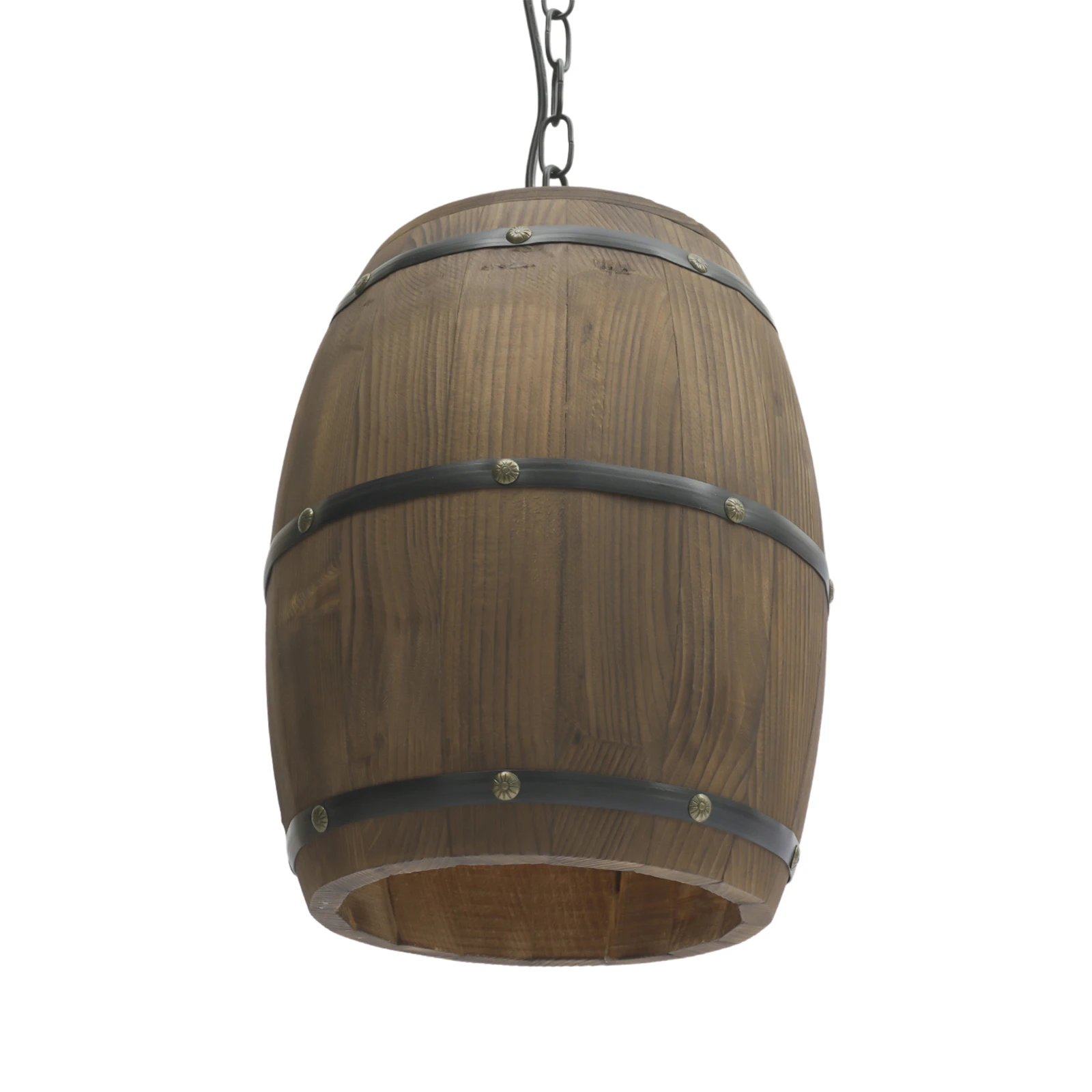 Imagem -03 - Madeira Wine Barrel Forma Pendurado Luz Teto Lâmpada Pingente para Bares Cafés e Vida Cadeia Ajustável Retro 90cm E26