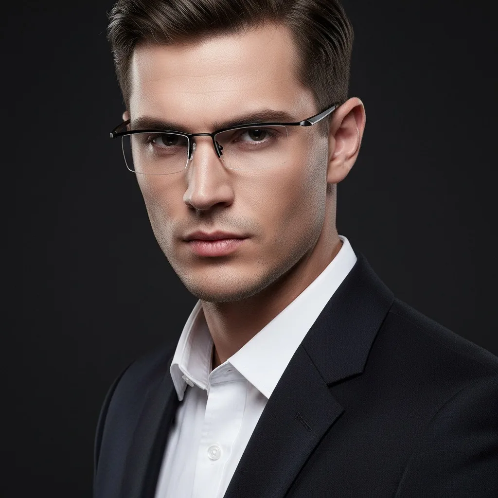 Photochromic myopia glasses 0 degrees -25-50-75-100... -500 half frame titanium alloy business men's myopia glasses black