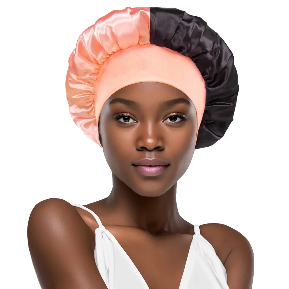 New Large Satin Bonnet Silk Night Sleeping Cap with Head Tie Band Bonnet Edge Wrap for Women Curly Braid Hair