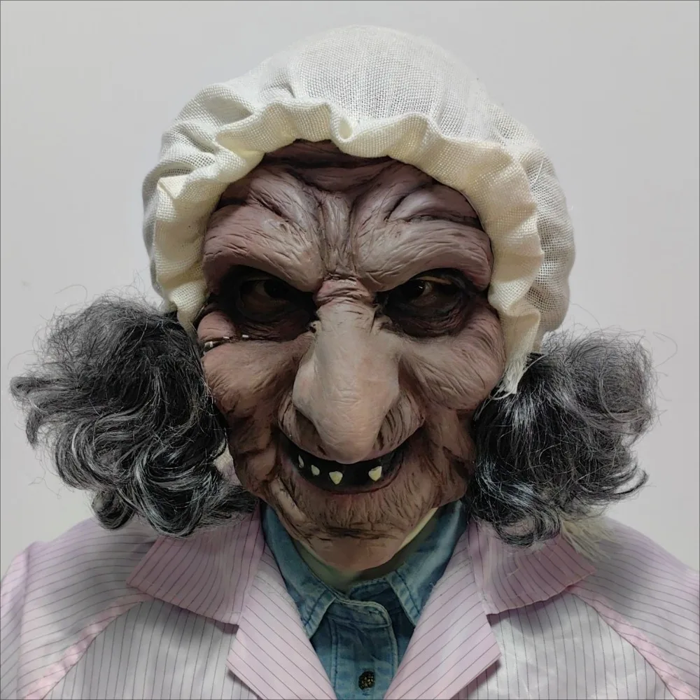 Old Lady Witch Latex Mask Realistic Granny Mask Warty Nose Lifelike Elderly Face Mask for Costumes Pranks and Masquerade Party - view 2