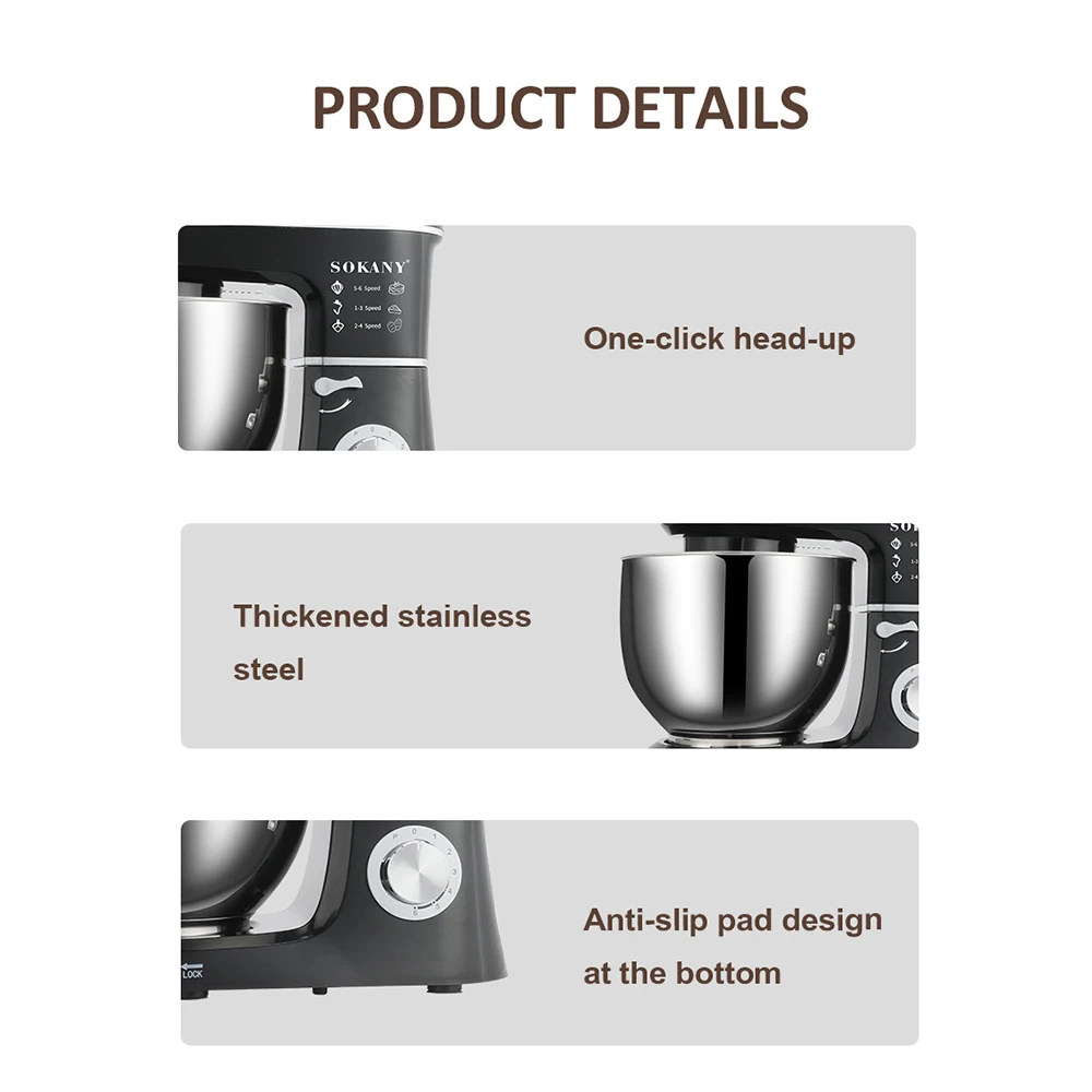 Электрический миксер, большая емкость 8 л, легко смешивается, крючок для теста, венчик и миксер для выпечки, торта и муки