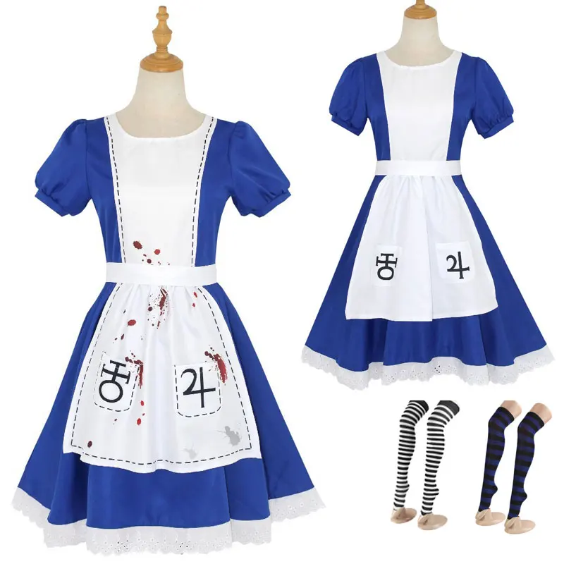 Anime Alice Princess Dress Maid Apron Dress Stockings Game Returns Cosplay Costume For Women Girls Halloween Party