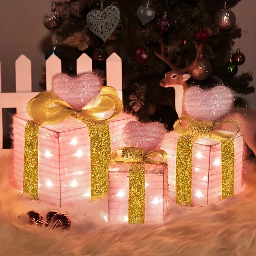 Sets, Warm Light Luminous Decoration, Gift Box With Bow, Used For Trees, Homes, Christmas Decorations, 3 AA Batteries, Not