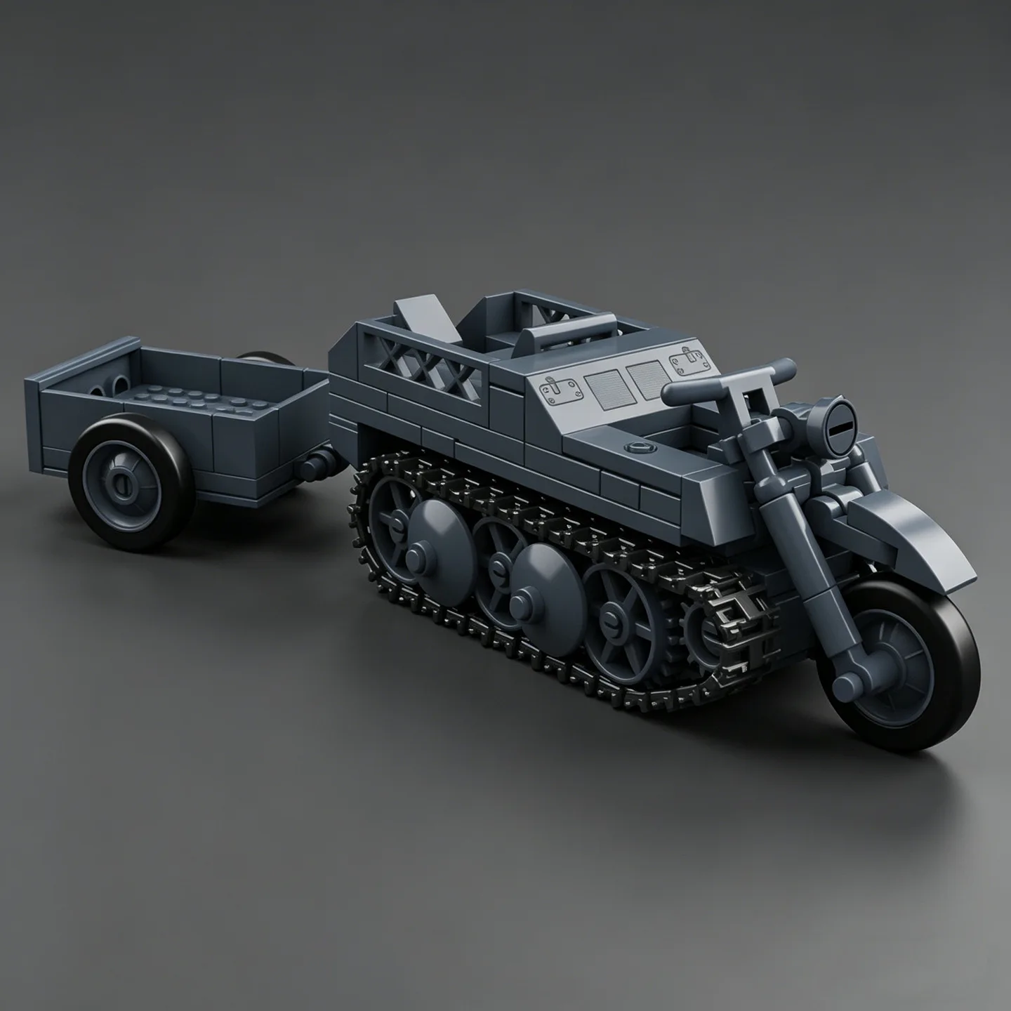 World War II Military Series SD.KFZ.2 Half-Track Motorcycle Tractor Building Block Model Kit for Boys