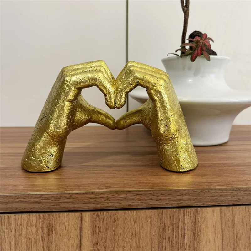 

T19C Heart Hands Sculpture,Gold Living Room Decor, Cute Gesture Heart Shaped Decoration, Modernlove Statue Finger