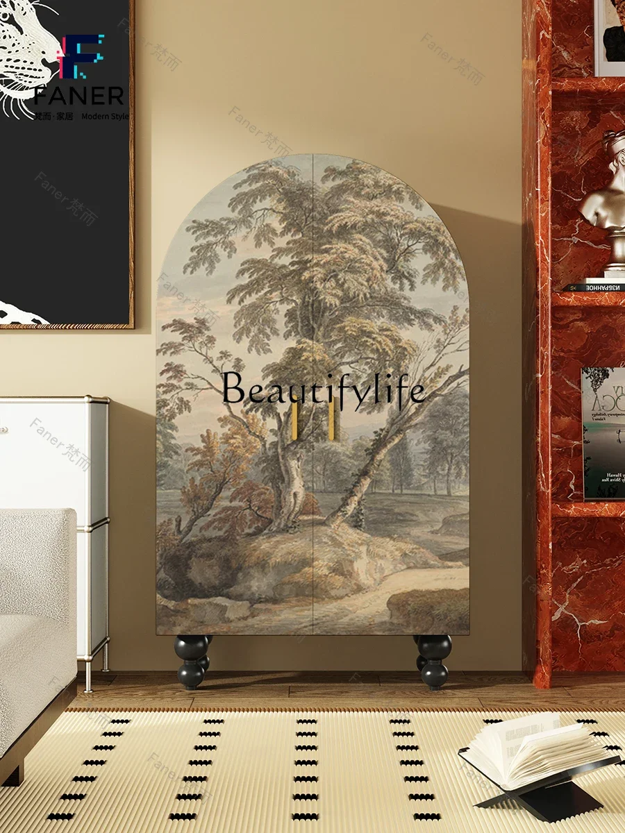 S French Retro Domestic Solid Wood Wardrobe Bedroom Double-Door against the Wall Storage Organizer Curio Cabinet