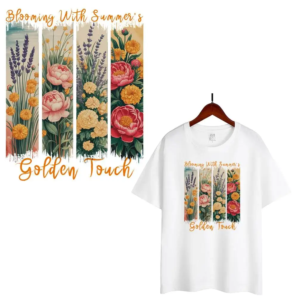 Blooming With Summer Flower Heat Transfer Patches For Clothes DIY A-Level Washable T-shirts Iron-on Thermal Stickers