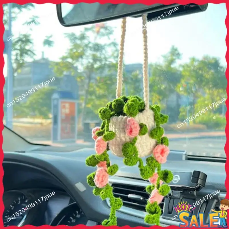 BOFO 1 Piece Car Plant Hangings Car Decorative Rearview Mirror Pendants Crochet Car Hanging Plants