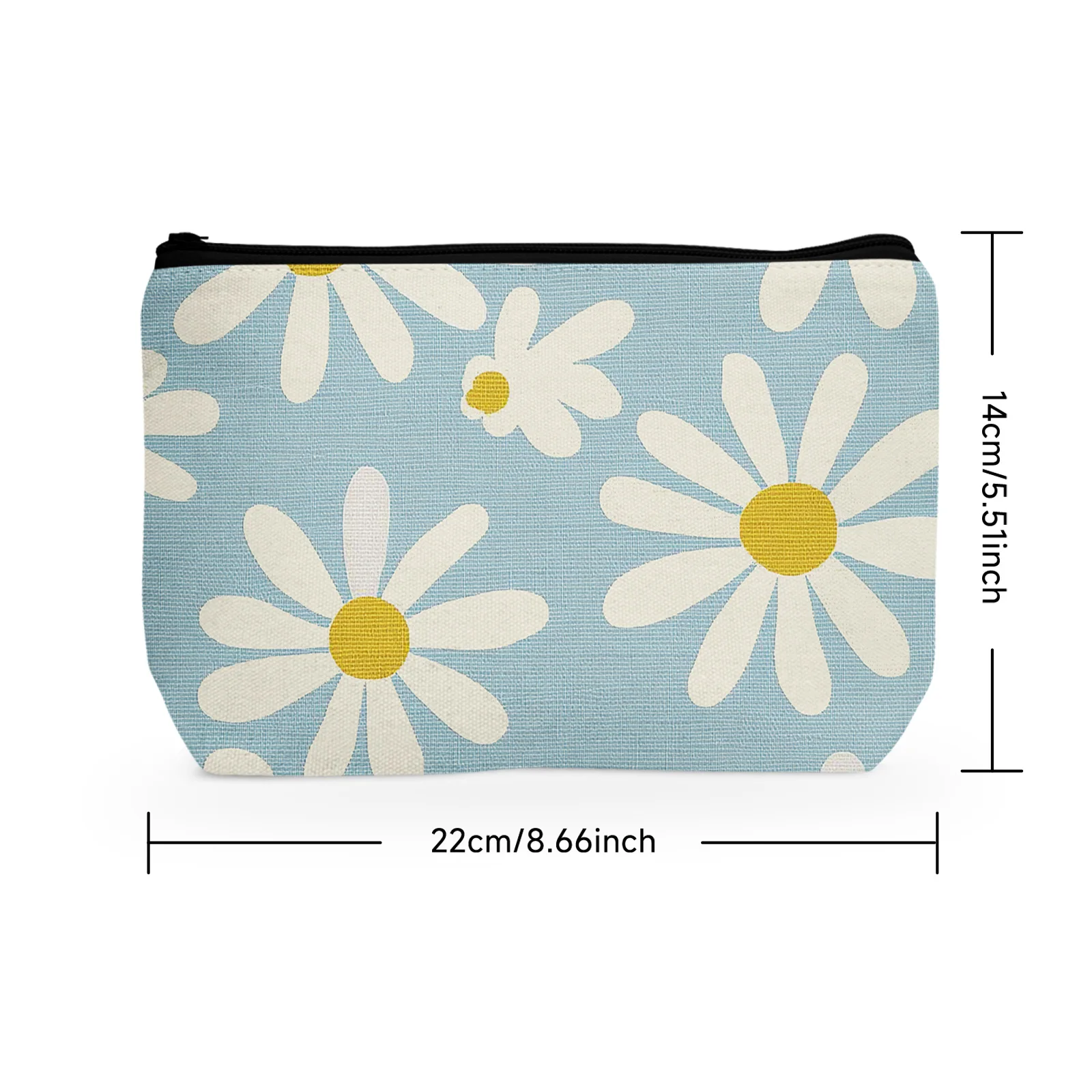 1Pc White Daisy Flowers Pattern Makeup Bag Spring Summer Flower Cosmetic Bag Best Gift Idea Teen Women Birthday