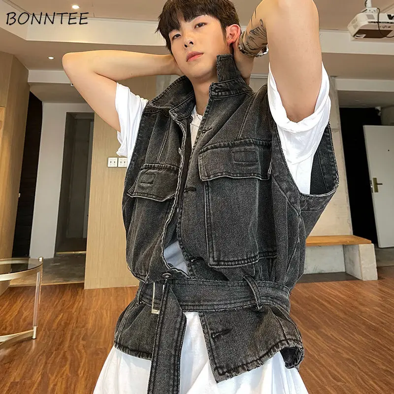 

Vests Women Denim Sleeveless Couple BF Style Hipster Simple Loose Turn Down Collar Boyfriend Spring Unisex Vintage Korean