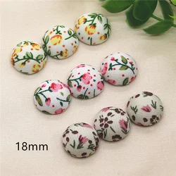 30pcs Floral cloth Fabric Covered half round Flatback Buttons Home Garden Crafts DIY accessories 18mm