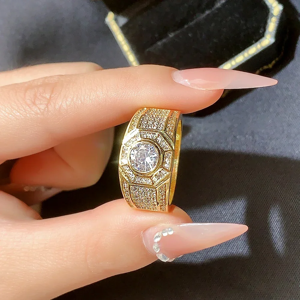Men's 18k Gold Zircon Ring, Anniversary Gift