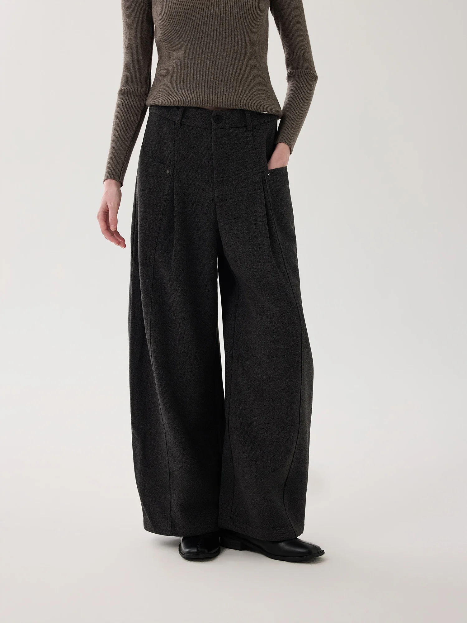 

Широкие шерстяные брюки с высокой посадкой, 3D-крой, повседневные, прямые, женские, с завышенной талией