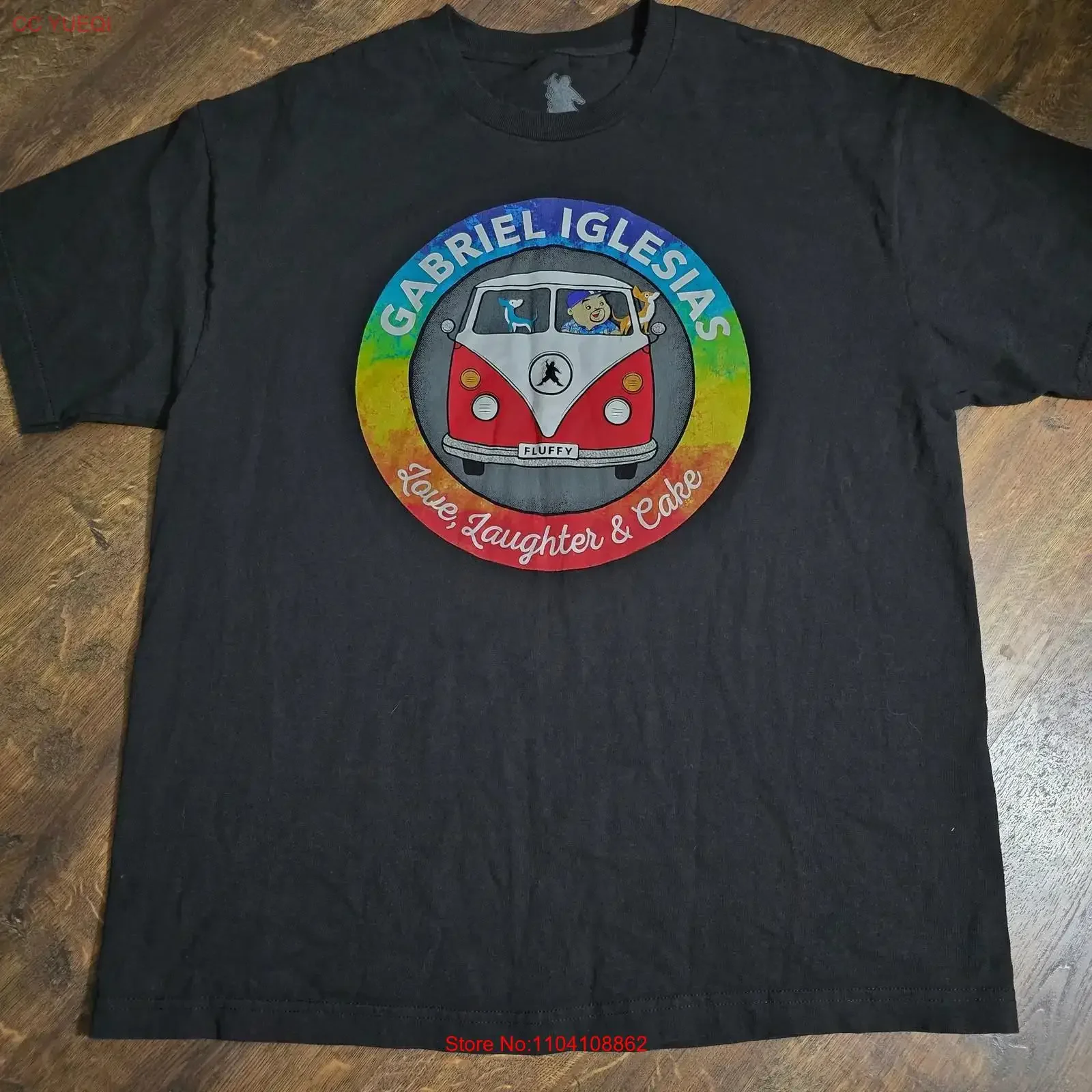Gabriel Iglesias T Shirt Mens XL Black Love Laughter Cake Fluffy Comedy Tour vintage Washed graphic Casual designer clothes