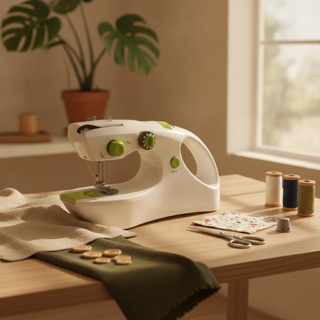 Máquina de coser portátil con botón de encendido/apagado, máquina de coser de mano con agarre, herramienta doméstica con perilla de control para reparación rápida