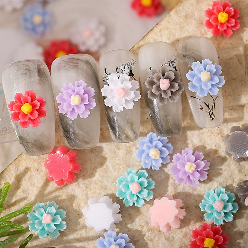 

50PCS 10MM 3D Frosted Lotus Resin Nail Art Flower Charms For Nails Tips Decoration Manicure Decor Jewelry Accessories Supplies