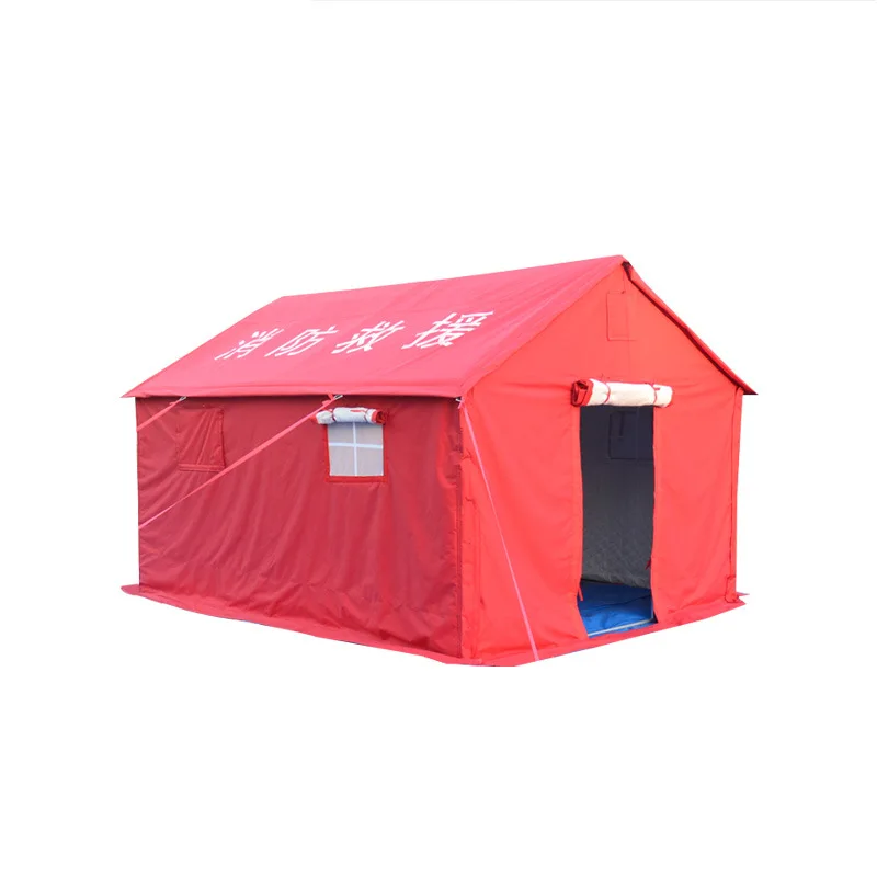 Reinforced warmth, rainproof, and cold-resistant rescue drills: Red and Blue emergency large firefighting tents outdoor camping