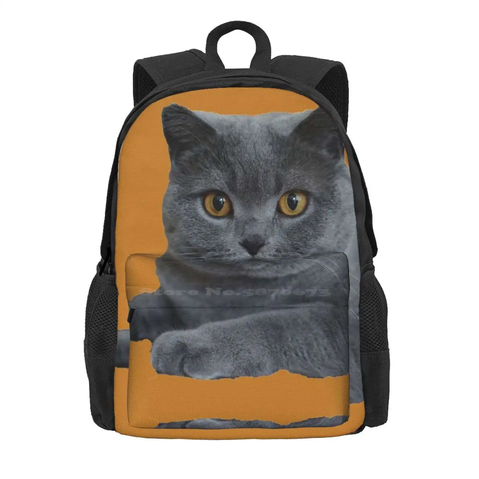 British Blue Shorthair Cat Face Portrait Profile Hot Sale Schoolbag Backpack Fashion Bags Kitty Kitten British Blue British