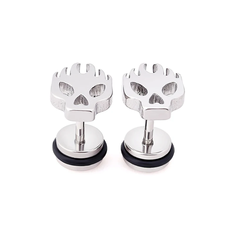 Pendientes de tuerca de calavera Punk para hombres y mujeres, regalo de joyería, Piercing, tornillo trasero, pendiente de esqueleto