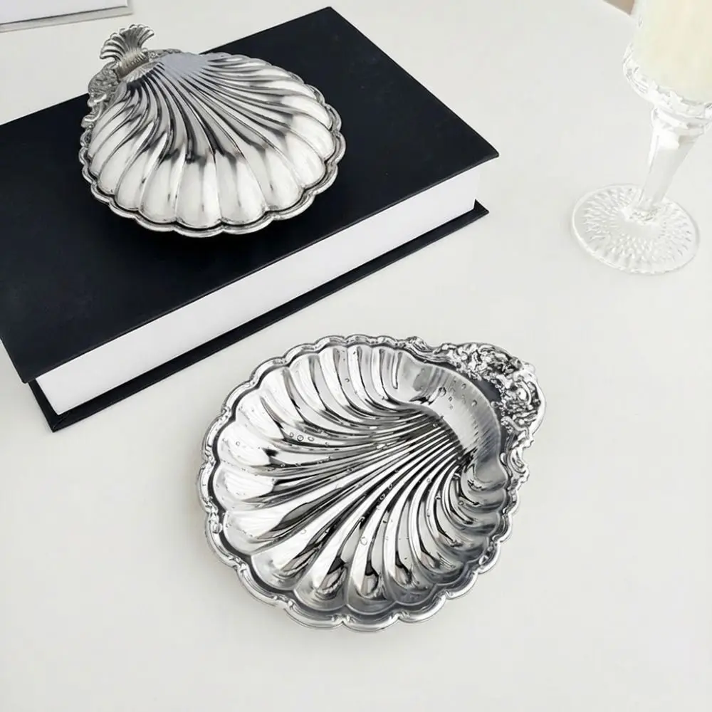 304 Stainless Steel Shell Shaped Dish Embossed Details Silver Dessert Plate Minimalist Photo Props Cake Tray Home Decoration