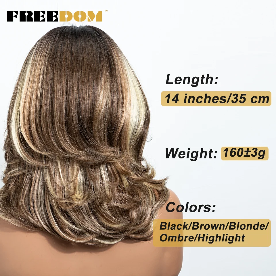 FREEDOM 14 Zoll Synthetische Bob-Perücke mit Pony, 13x4 Lace-Front-Perücke für Schwarze Frauen, Ombre Braun mit Highlights, Perücke für den täglichen Gebrauch – Detail 6