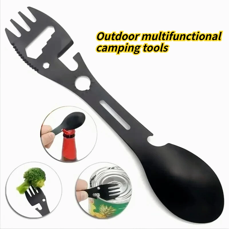 

10 in One Outdoor Multifunctional Lightweight Fork Spoon Wrench Bottle Opener Portable Camping Barbecue Multi-purpose EDC Tool
