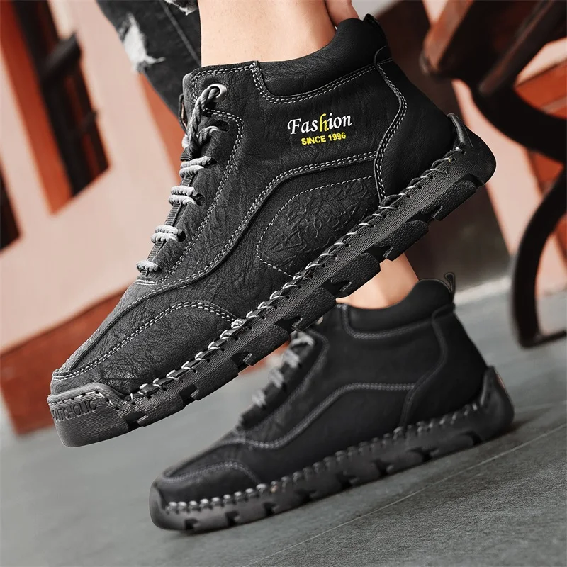 

Hand Sewn Men's New High Top Plus Size Casual Shoes 2025 Fashion Brand Autumn Men's Lace Up Comfortable Outdoor Short Boots