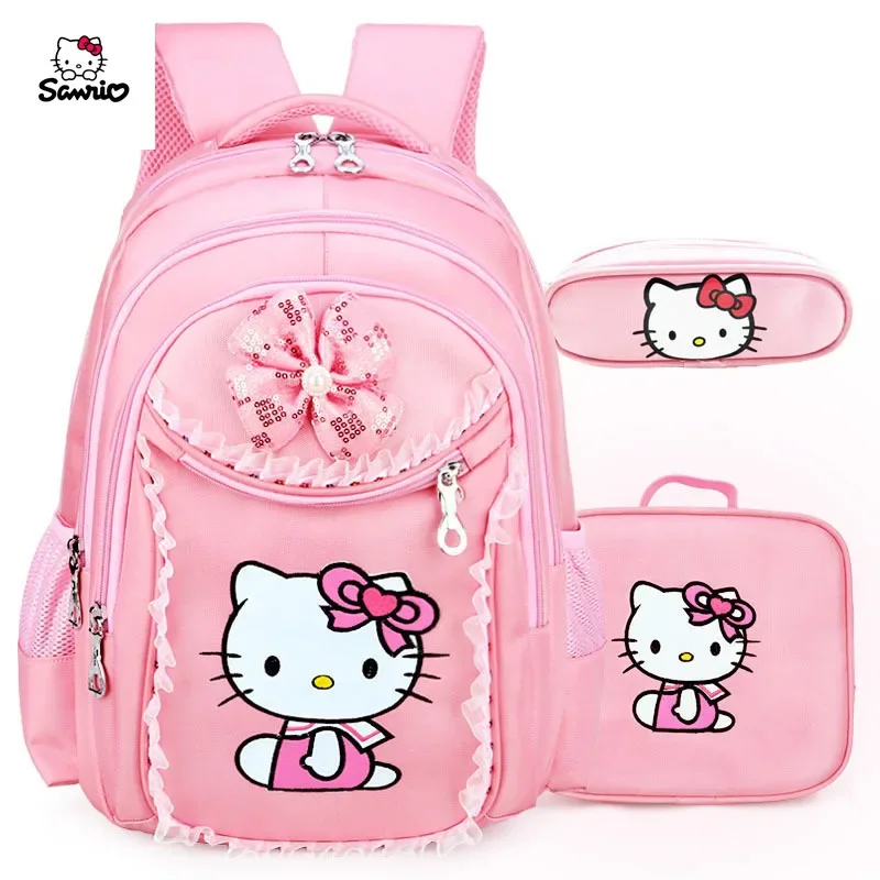 Olá kitty mochila escolar infantil sanrio, à prova d'água, proteção contra redução de carga, bolsa escolar para mulheres