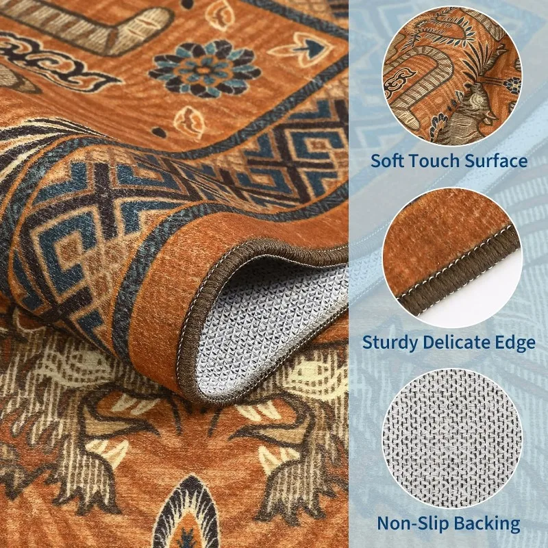 Vintage Tribal Animal Print Living Room Carpet Non-slip Machine Washable Sofa Coffee Table Floor Mat Tibetan Bedroom Soft Rug view 5