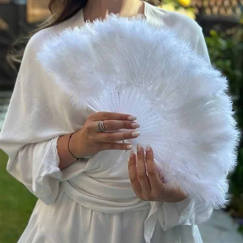 Bridal Feather Hand Fan - Elegant Wedding Accessory for Bachelorette Parties & Ceremonies - Luxe Folding Fan