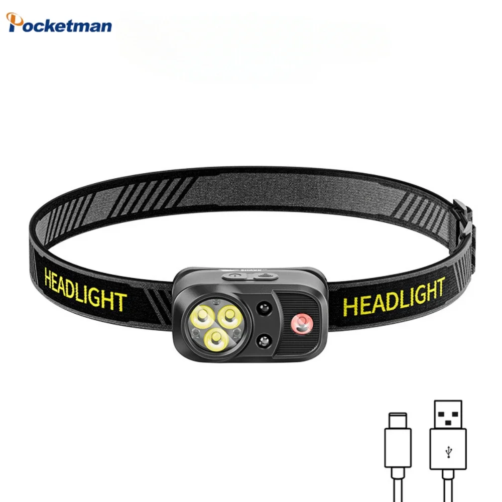 

IR Motion Sensor LED Headlamp White/Red Light 5 Lighting Modes Type-C USB Rechargeable Headlight Portable Lightweight Head Lamp