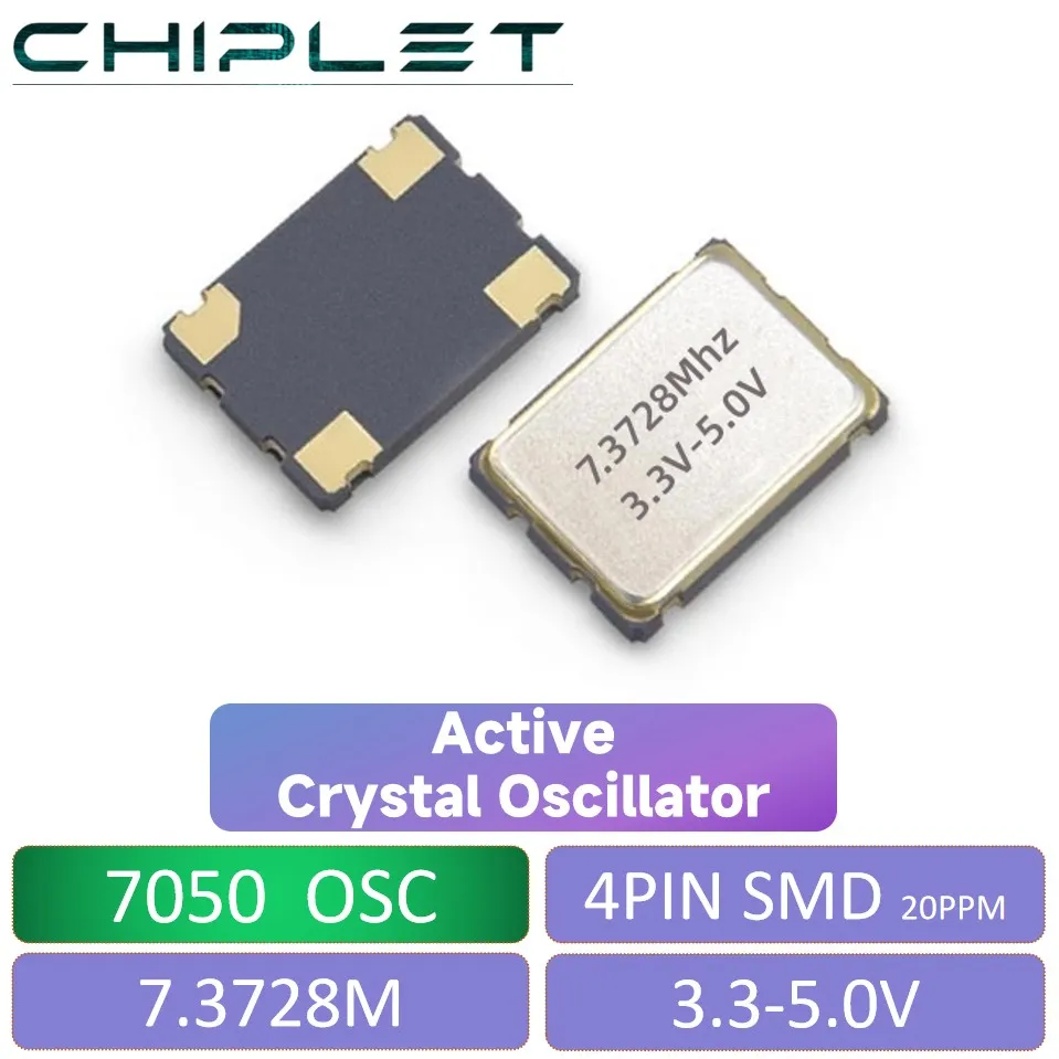 5pcs SMD 7050 Active Crystal Oscillator 3.3V-5V 7.3728MHZ 20ppm OSC 4Pin 5070 5*7 7.0X5.0MM 7.3728M Wide Temperature 3.3V