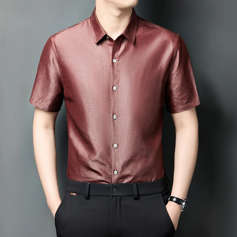 

Мужские рубашки HT5906 из 100% шелка с коротким рукавом в китайском стиле, летние, качественные, из гамбированной кантонской марли, модные (Camisas De Hombre)