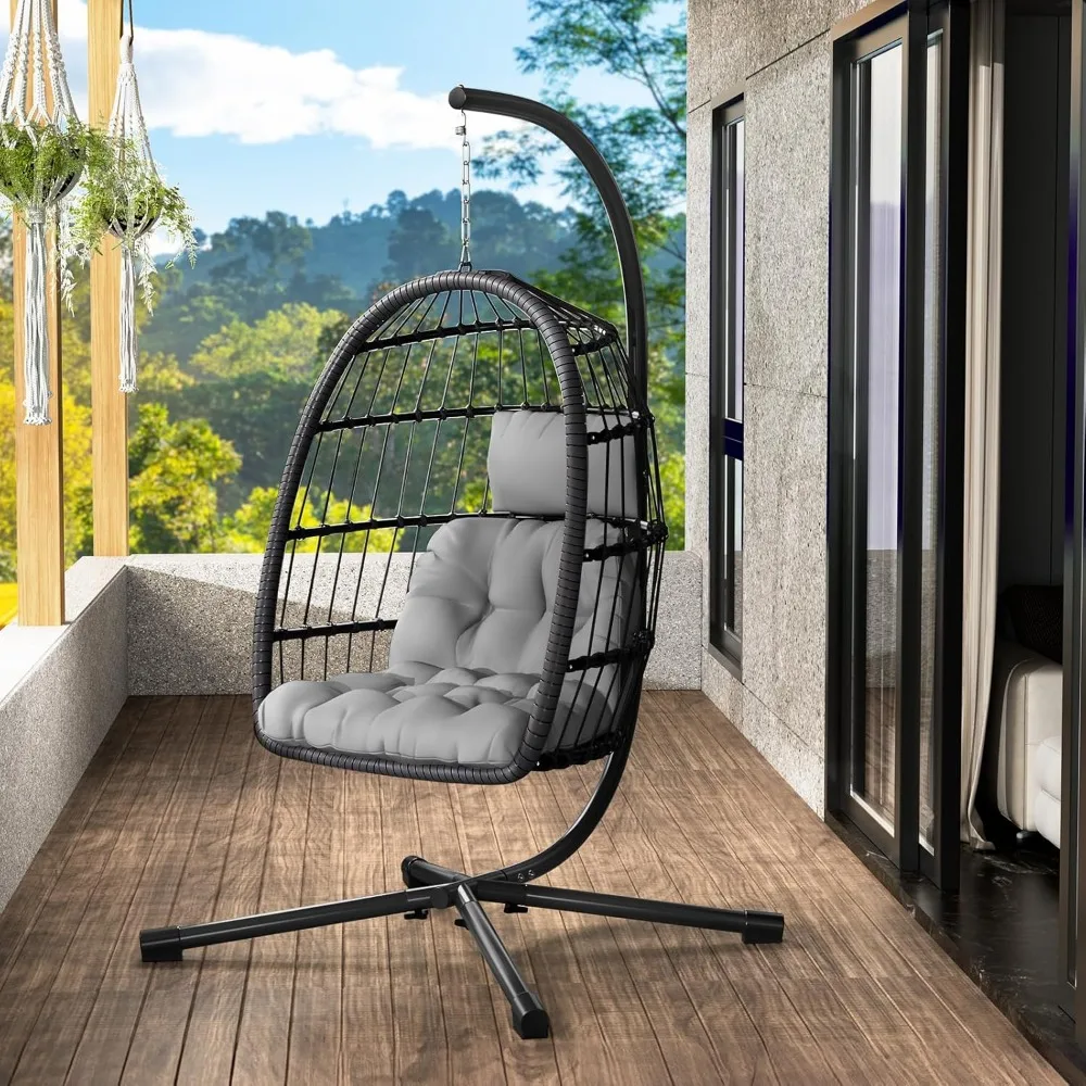 

Egg Chair with Stand,Patio Rattan Wicker Hanging Swing Egg Chair Hammock Chair for Bedroom Porch Garden,Thickened Aluminum Allo