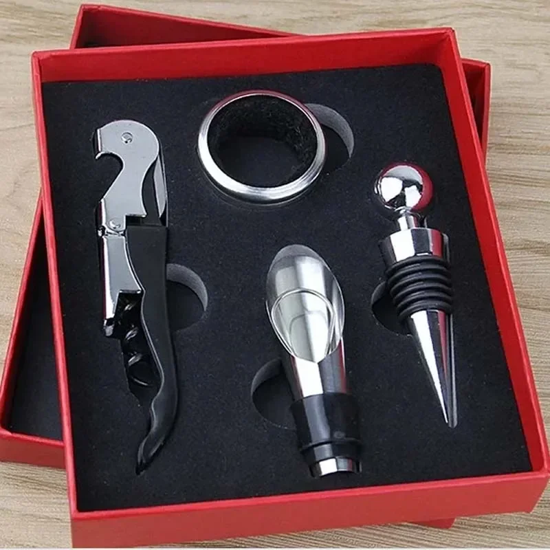 Wine Bottle Opener Set with Bottle Opener, Bar Accessory Kit, Metals Plastics Corkscrew Tool, 4Pcs Set