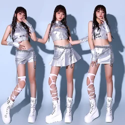 Women Sexy White Lace Gogo Dancer Jazz Outfit Hip Hop Clothes Korean Singer Stage Costume Dj Ds Rave Wear Jazz Dance Costume