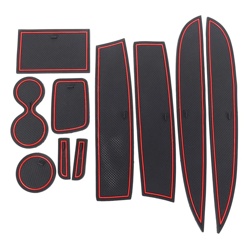 A21F-10Pcs Car Styling Red Door Groove Mat Replacement Accessories For Renault Clio 4 Interior Decoration Anti-Slip Gate Slot Cu