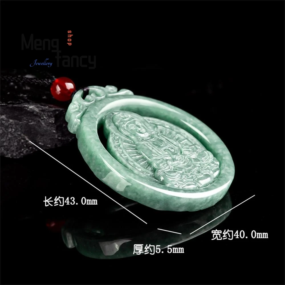 Natural A-goods Jadeite Bean Seed Zen Goddess of Mercy Pendant Exquisite Buddhist Amulet Best Selling Handicraft Fashion Jewelry