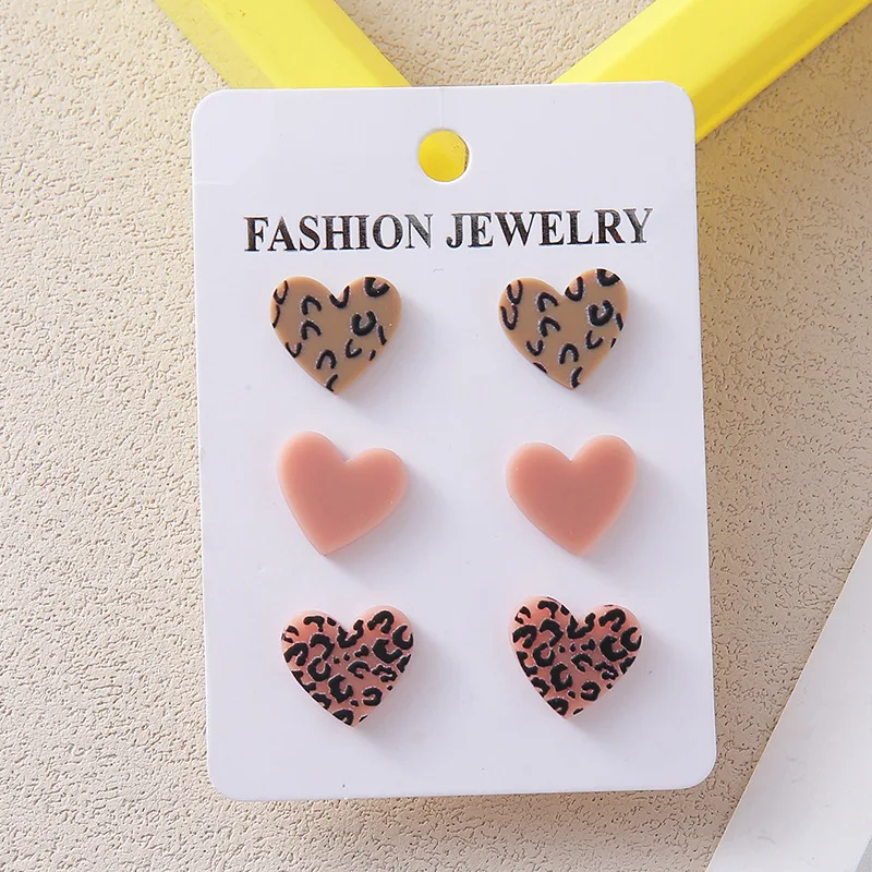 3 أزواج شكل قلب دوت طباعة النساء الأقراط الثلاثي الوردي أسود أحمر اللون القلب جميل لطيف الفتيات القرط مجموعة الحلو هدية مجموعة مجوهرات #5