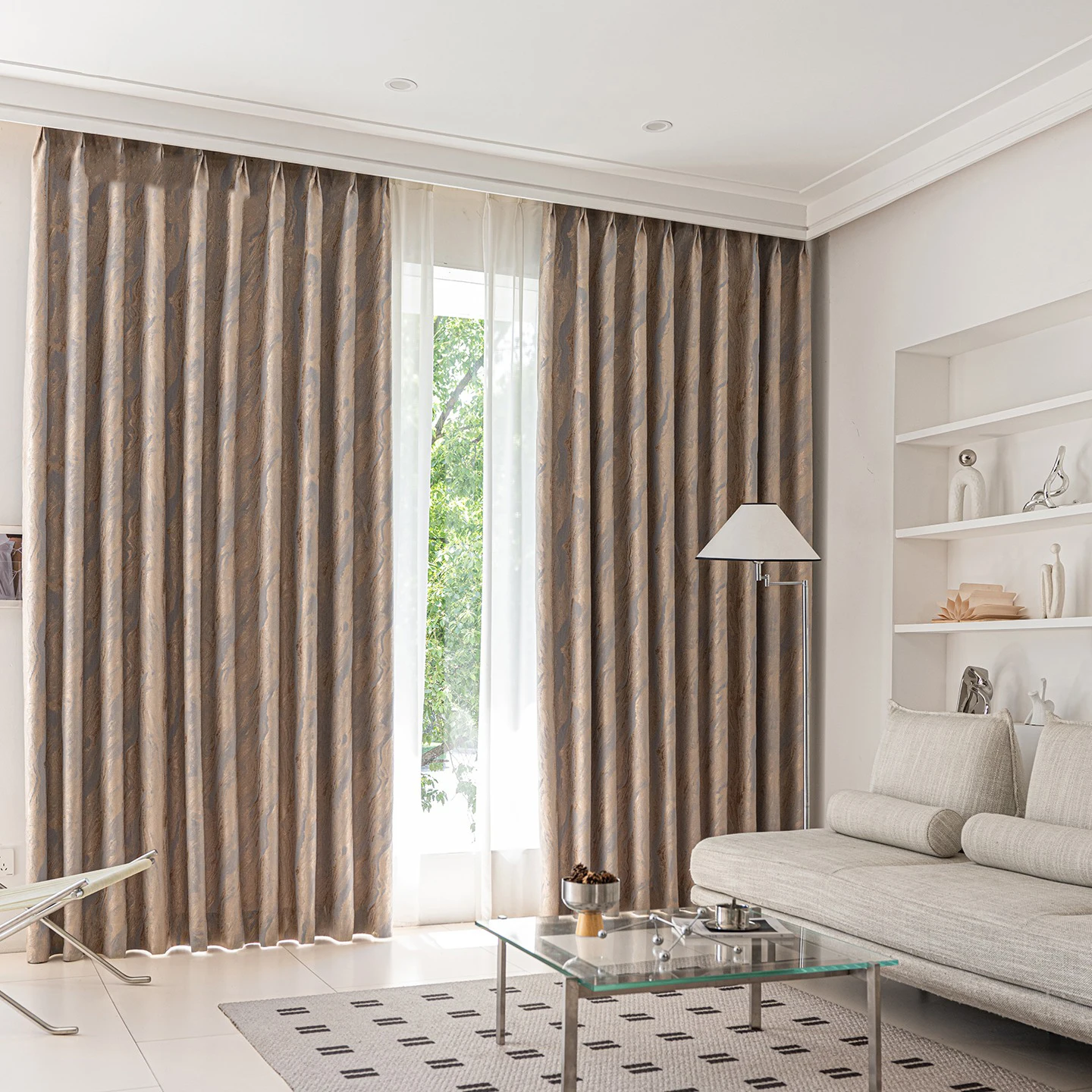 

Light luxury modern rock pattern jacquard bedroom curtains Nordic simple modern living room blackout coffee gold curtains