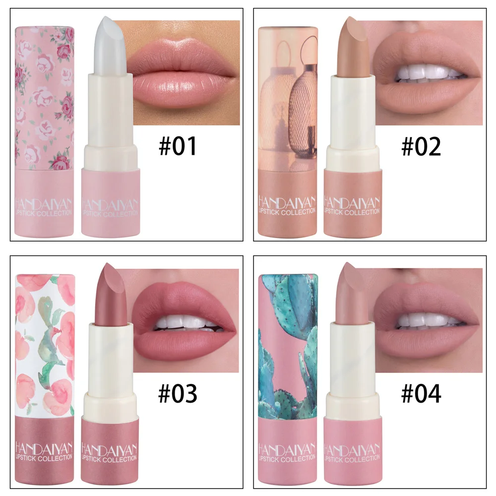 HANDAIYAN lápiz labial mate Nude, nuevo estilo de colección, estampado Floral, suave y liso, terciopelo, maquillaje, bálsamo de tinte labial de niebla impermeable