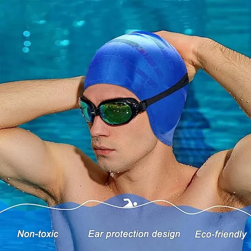 Waterproof Swimming Cap - High Elasticity, Ears Protection, Large Silicone Diving Cap for Enhanced Comfort and Durability